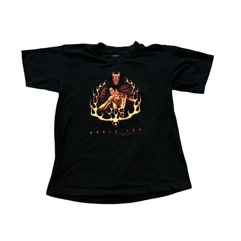 Vintage Bruce Lee Fire Graphic Martial Arts Giant Tag Black Men's Large